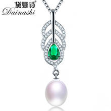 Dainashi 100% Genuine Natural Freshwater Oval Pearl Necklace 925 Sterling Silver Green Leaf Zircon Pendant Jewelry for Women 2024 - buy cheap