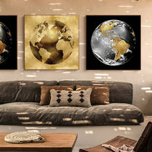 Pinturas en lienzo del mapa del mundo dorado, póster de la tierra impreso, imágenes artísticas de pared nórdica, mapa del mundo, Cuadros, decoración de estudio y oficina 2024 - compra barato