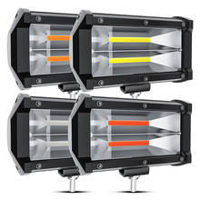 Светодиодная фара для внедорожников, 5 дюймов, 72 Вт, 2-рядсветильник фара COB лампа заливающего света для автомобилей 4x4 тракторов, грузовиков, светодиодный светильник панель белого и желтого цвета 2024 - купить недорого