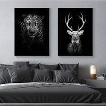 Arte da parede preto e branco animais posters e cópias leão leopardo veados pintura da lona quadros parede para sala de estar decoração casa 2024 - compre barato