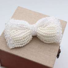 White Bow Beads Applique Embroidery Patch For Clothing Motif Sew On Hairband Patches DIY Garment Decoration Accessories 2024 - buy cheap