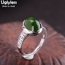 Uglyless Natural Green Jade Jasper Gemstones Rings for Women Party Statement Open Rings Real 925 Silver Adjustable Jewelry R1045 2024 - buy cheap