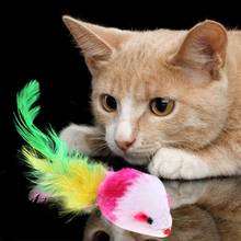 Игрушка кошка Крыса Мышь забавная жевательная игрушка милая разноцветная Кошка Интерактивная игрушка с пером аксессуары для питомцев подарок для кошек и собак 2024 - купить недорого