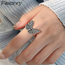 Foxanry anéis de prata esterlina 925 para mulheres, borboletas vintage artesanais da moda elegante tailandesa joias de festa presentes 2024 - compre barato