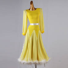 Vestido de dança de salão, vestidos para competição de dança, valsa moderna, amarela, vestido de tango, pena de avestruz 2024 - compre barato