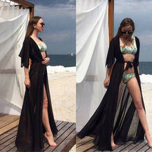 Vermelho sexy praia vestido longo verão mulher biquíni cobrir chiffon robe túnica kaftan sarong maiô 2024 - compre barato