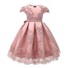 Personalizado rosa bebê menina vestido de renda pérolas inchado tule meninas vestidos festa aniversário roupas infantis 2024 - compre barato