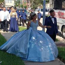 Elegant Sleeveless Quinceanera Dresses Sweet 16 Dress Blue Ball Gown Girl Pageant Dresses Beaded Lace Adult Prom Party Gown 2024 - buy cheap