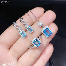KJJEAXCMY-exquisita joyería de plata de ley 925 con incrustaciones de Topacio azul natural, GEMA, pendientes femeninos, colgante, collar, anillo, conjunto sup 2024 - compra barato