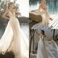 2020 Wedding Dresses Spaghetti Straps Lace Appliques Bridal Gowns Custom Made Backless Sweep Train A-Line Wedding Dress 2024 - buy cheap