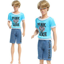 Fashion Men Outfit Blue T-shirt Letter Print Short Pants Jeans Casual Wear Accessories Clothes for Ken Doll Baby Girl DIY Toys 2024 - buy cheap