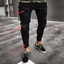 Hip Hop Fashion Vintage Men's Ripped Skinny Jeans Destroyed Frayed Slim Fit Hole Denim Pants Zipper Pencil Pants 2024 - buy cheap