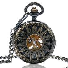 High Quality Golden/Bronze Elegant Sunflower Design Pocket Watch Women Men Mechanical Pendant Watch Chain Gift P865C 2024 - buy cheap