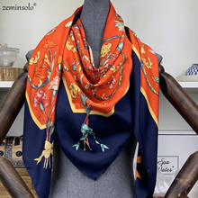 Lenço de seda feminino, cachecol grande com estampa de xales quadrados, bandana de marca de luxo, lenço e cachecol feminino 100% * 130cm 2024 - compre barato
