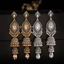 TopHanqi Indian Jhumka Jhumki Women brincos Metal Long Crystal Beads Evil Eye Dangle Hanging Earrings Boho Gypsy Tribal Jewelry 2024 - buy cheap