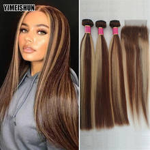 Highlight P4/27 Bundles With Closure Straight 3 Bundles With Closure Brazilian Remy Hair 3 4 Bundles With Closure 2024 - buy cheap