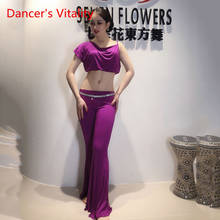 Cheap Two Piece Modal Suit Bellydance Outfit Sexy Modal Oriental Dance Practice Show Skirt Purple Short Sleeve Set 2024 - buy cheap