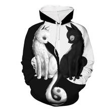 Moletom stranger things com capuz, moda 2020, homens/mulheres, manga longa, animal, yinyang, preto, branco, estampa 3d, novidade 2024 - compre barato