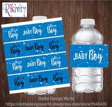 Rikivity 20 pçs azul terrazzo bebê menino garrafa de água vinho cerveja etiquetas barra de doces envoltório etiqueta do chá de fraldas festa decoração favor 2024 - compre barato