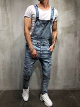 Men's Distressed Denim Carpenter Overalls Pants Bib Jumpsuits Moto Jeans Pant Winter Jeans For Men Punk Streetwear 2024 - buy cheap