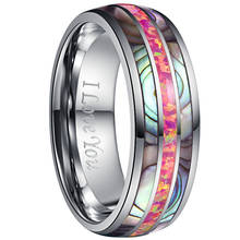 No Engrave love you Tungsten Carbide Ring 8mm Dome Steel Inlaid with Two Abalone Shells Magenta Opal Tungsten Steel Ring 2024 - buy cheap