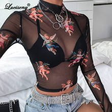 LUEISENY Sexy See Through Transparent Mesh T Shirt Tops Women Long Sleeve Sheer Slim Ladies Turtleneck T-Shirt Woman tshirt 2021 2024 - buy cheap