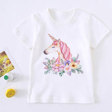 Футболка в Корейском стиле с круглым вырезом для маленьких мальчиков в стиле Харадзюку, модная Милая футболка для девочек с единорогом, Детская футболка с рисунком радуги, лошади 2024 - купить недорого