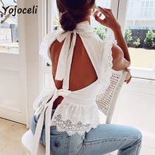 Yojoceli white cotton lace blouses shirt women back bow cotton blouses women ruffle lace shirt 2024 - buy cheap