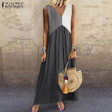 2020 Summer ZANZEA Women Sleeveless Dress Casual Long Maxi Vestidos Patchwork Color Loose Pockets Dresses Beach Party Sundress 2024 - buy cheap