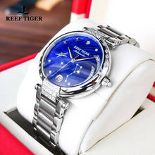 Reef Tiger/RT Top Brand Luxury Women Watch Ceramic Bracelet Diamond Automatic Mechanical Watches Blue Dial Waterproof Clock 2024 - buy cheap