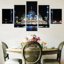 Картины на холсте домашний Декор настенный художественный каркас 5 шт. красивая мечеть Ночной пейзаж картины для гостиной HD Печать плакаты 2024 - купить недорого