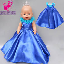 43cm Baby Doll princess Cinderella blue dress with crown  18 Inch girl Doll large party dress 2024 - buy cheap