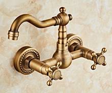 Vintage Retro Antique Brass Bathroom Kitchen Sink Basin Faucet Mixer Tap Swivel Spout Wall Mounted Dual Cross Handles mtf006 2024 - buy cheap