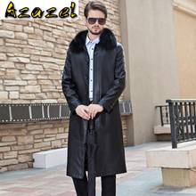 2020 new Winter men's long Fur collar leather jacket mens Business casual Single-breasted Windbreaker Men Fashion trench coat 2024 - buy cheap