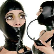 Máscara de látex para Cosplay, capucha de cabeza completa con tubo de boca, máscara facial, uniforme de Club, fetiche, capucha de mordaza inflable 2024 - compra barato