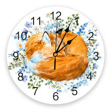 Animal Watercolor Sleeping Fox Wall Clock Modern Design Home Wall Decorations Living Room Ornament Round Clocks 2024 - buy cheap