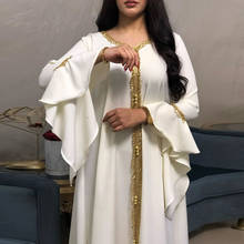 Рамадан ИД вышитая Золотая кружевная Абая Макси платье женское исламское длинное вышитое мусульманское платье Арабская Турецкая одежда F2790 2024 - купить недорого