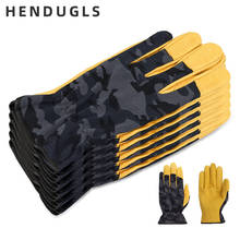 HENDUGLS-guantes de trabajo protectores de capa superior de cuero de vaca, tela de camuflaje, tácticos, de seguridad, resistentes al desgaste, antideslizantes, 5 uds., 9530MC 2024 - compra barato