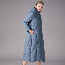 Chaqueta con capucha para mujer, abrigo largo de pato blanco, Parkas gruesas Vintage de talla grande, azul, invierno, nueva moda 2024 - compra barato