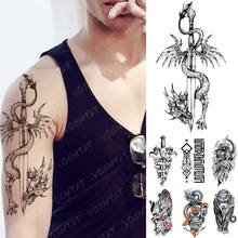 Водостойкая временная татуировка, наклейка, Меч дракона, воин, флеш-тату, овца, коза, рыцарь, боди-арт, рука, поддельные татуировки для женщин и мужчин 2024 - купить недорого