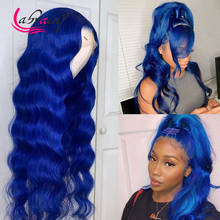 Hd Transparent Lace Frontal Body Wave Wigs 13X6 Lace Front Full Blue Wavy Human Hair Wig For Women Pre Plucked Bleached Knots 2024 - buy cheap