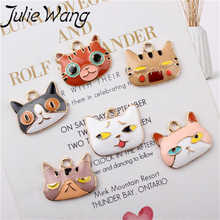 Julie Wang-abalorio de gato de dibujos animados esmaltado, cabeza de Animal de aleación, tono dorado, gota de aceite, collar, colgante, pulsera, accesorio para fabricación de joyas, 5 uds. 2024 - compra barato