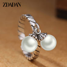 ZDADAN 925 Sterling Silver Open Adjustable Double Pearl Thai Silver Ring For Women Wedding Jewelry 2024 - buy cheap