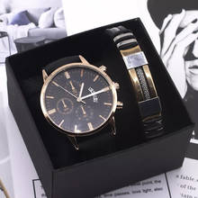 Men Watch Bracelet Set Fashion Sport Wrist Watch Alloy Case Leather Band Watch Quartz Business Wristwatch calendar Clock Gift 2024 - купить недорого