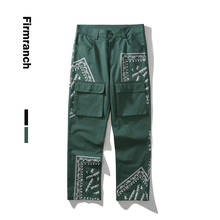 Новинка 2021, мужские/женские брюки-карго firmранчо с принтом пейсли, повседневные брюки черного и зеленого цвета, прямые свободные штаны, длинные брюки 2024 - купить недорого