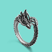 Anel de prata 100% estilo vintage para homens, anel criativo de dragão em prata 925 com ajuste grátis, joia sólida para presente de aniversário 2024 - compre barato