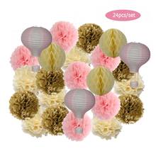 First Holy Communion Decor 12" Large Size Hot Air Paper Lantern DIY Wedding Birthday Party Favor Gold Pink Tissue Pom Pom 30cm 2024 - buy cheap