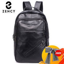 Zency-mochila de piel auténtica de 100% para hombre y mujer, bolsa de viaje para exteriores, de gran capacidad, informal, sencilla, para la escuela, para ordenador 2024 - compra barato