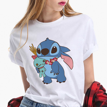 Disney Stitch Cartoon T-shirts For Women Lady S-3XL Summer Female T-shirts White O-neck Ohana Stitch Hot Tees T-shirts 2024 - buy cheap