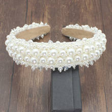 New White Luxury Handmade Shining Full Small Pearl Crystal Beaded Flower Catwalk Headband For Women Temperament Hair Accessories 2024 - buy cheap